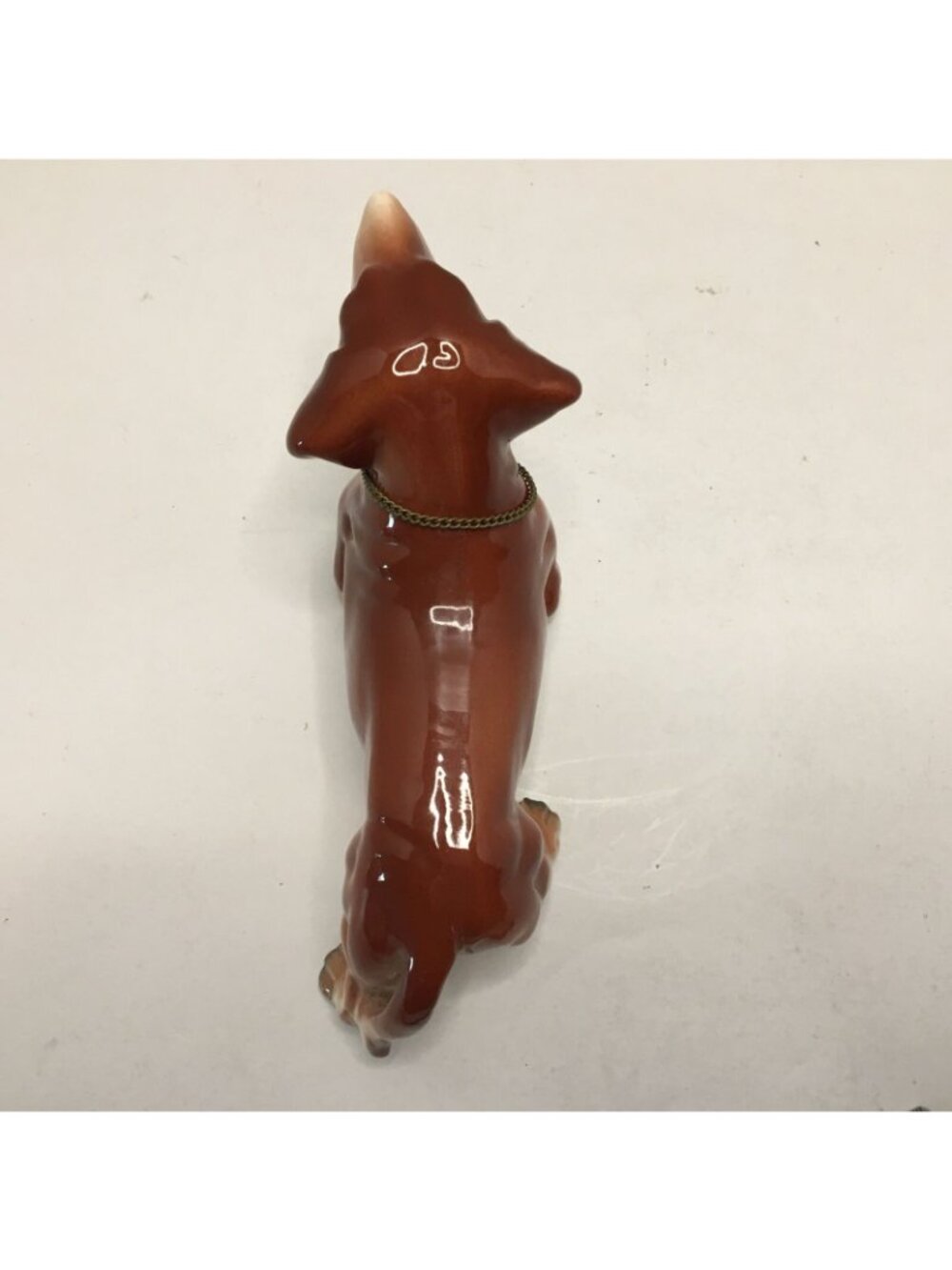 Ceramic Dachshund Dog Hand Painted Figurine Red Brown Collar Chain Japan - Picture 10 of 12